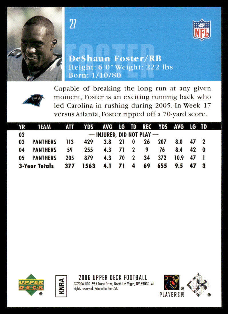 DeShaun Foster 2006 Upper Deck #27 Carolina Panthers