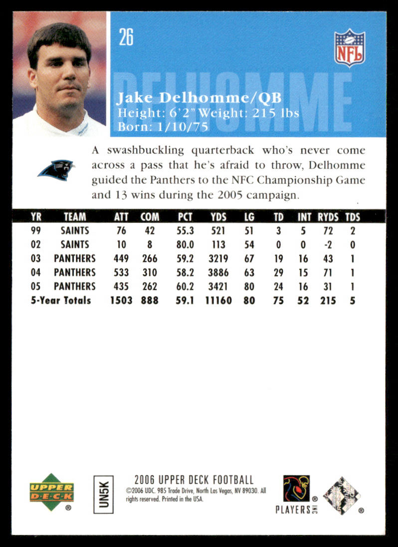Jake Delhomme 2006 Upper Deck #26 Carolina Panthers