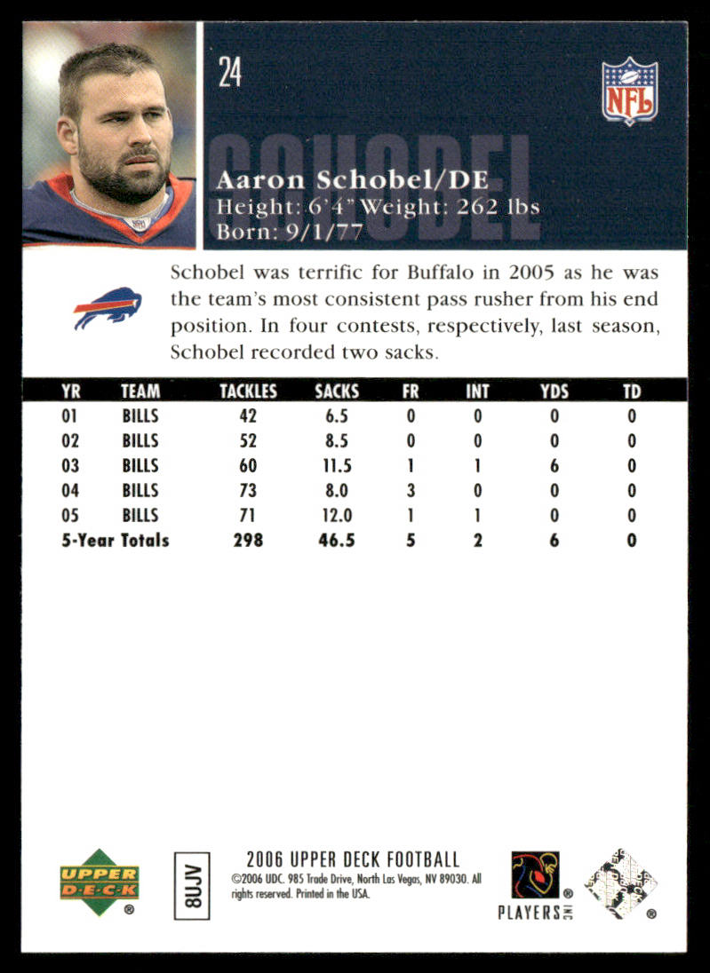 Aaron Schobel 2006 Upper Deck #24 Buffalo Bills