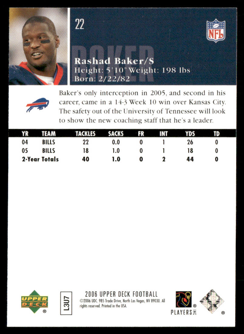 Rashad Baker 2006 Upper Deck #22 Buffalo Bills