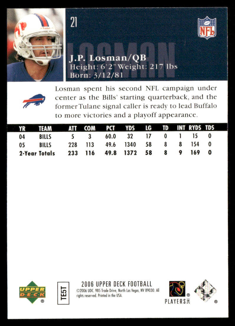J.P. Losman 2006 Upper Deck #21 Buffalo Bills