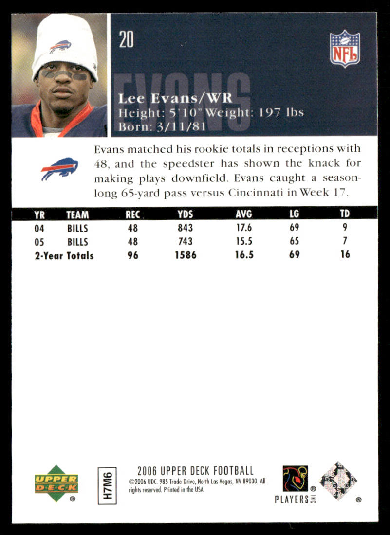 Lee Evans 2006 Upper Deck #20 Buffalo Bills