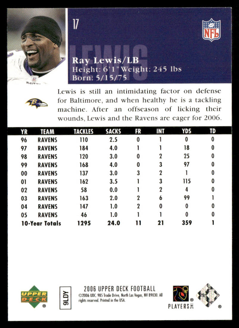 Ray Lewis 2006 Upper Deck #17 Baltimore Ravens
