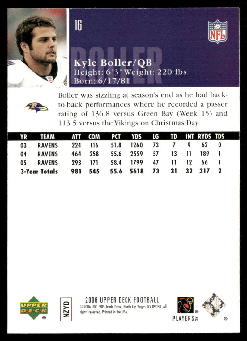 Kyle Boller 2006 Upper Deck #16 Baltimore Ravens