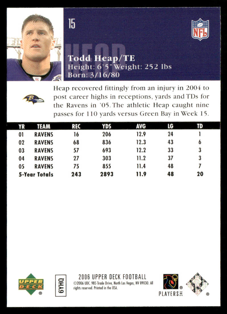 Todd Heap 2006 Upper Deck #15 Baltimore Ravens