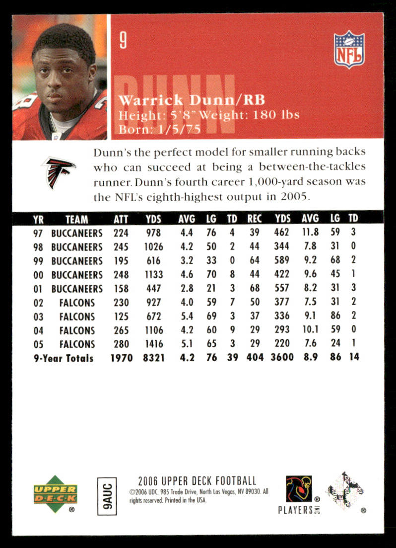 Warrick Dunn 2006 Upper Deck #9 Atlanta Falcons