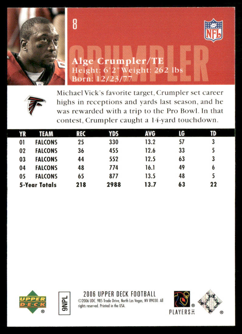 Alge Crumpler 2006 Upper Deck #8 Atlanta Falcons