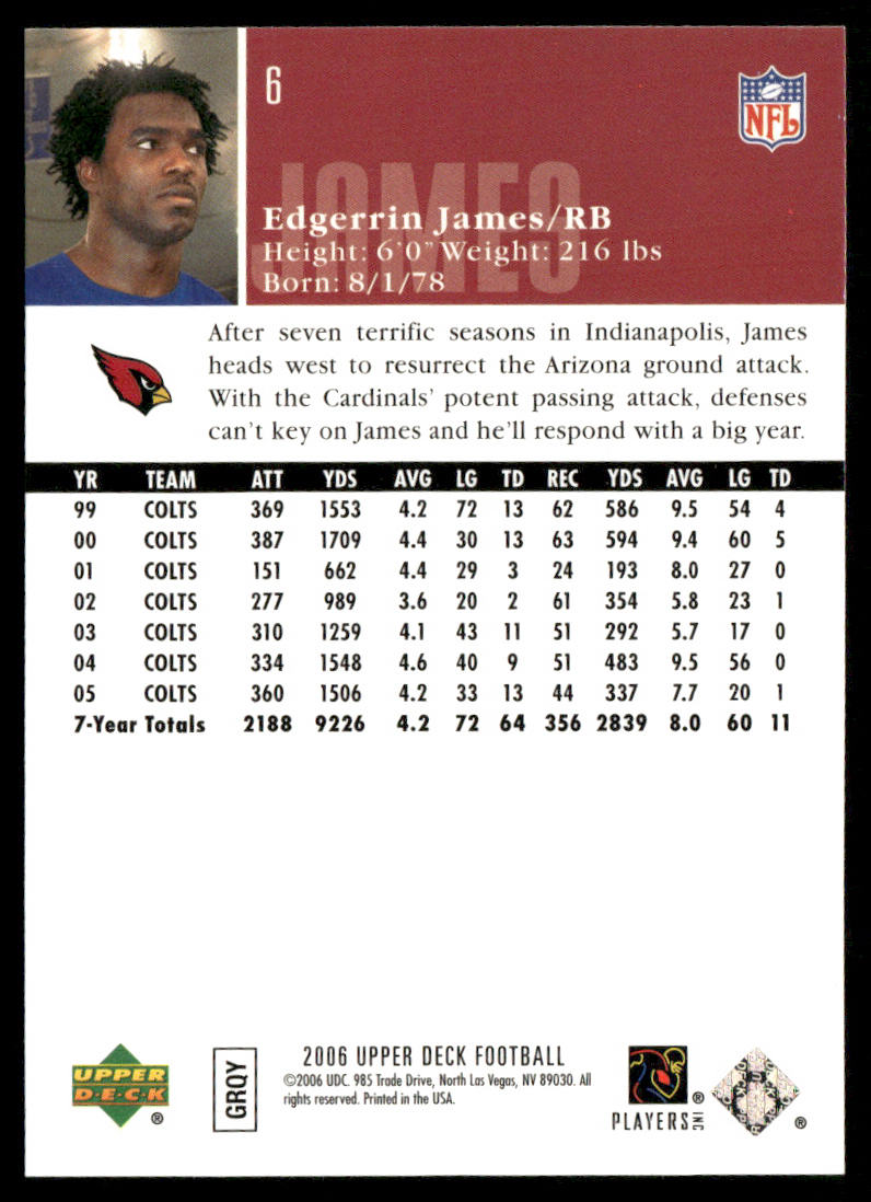 Edgerrin James 2006 Upper Deck #6 Arizona Cardinals