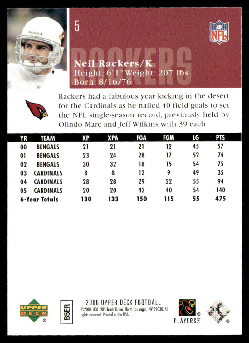 Neil Rackers 2006 Upper Deck #5 Arizona Cardinals