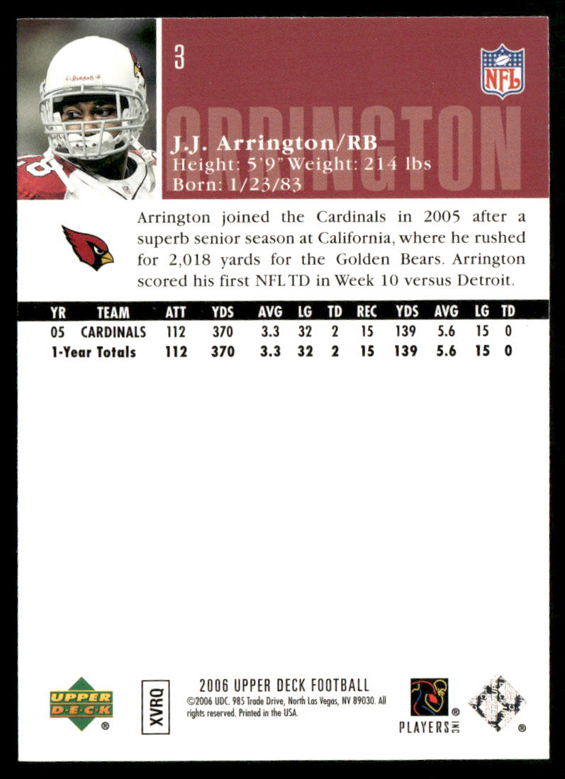 J.J. Arrington 2006 Upper Deck #3 Arizona Cardinals
