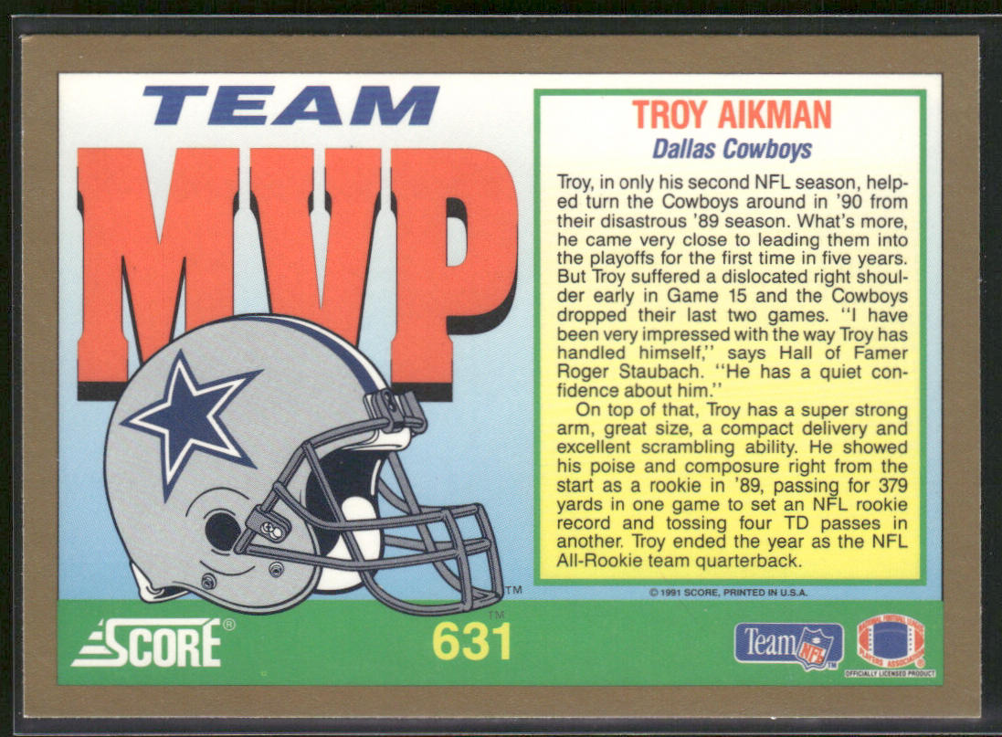 Troy Aikman 1991 Score #631 Dallas Cowboys