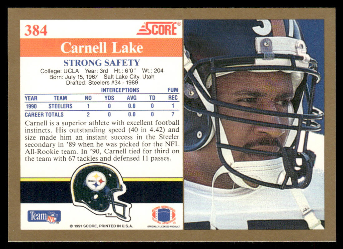 Carnell Lake 1991 Score #384 Pittsburgh Steelers