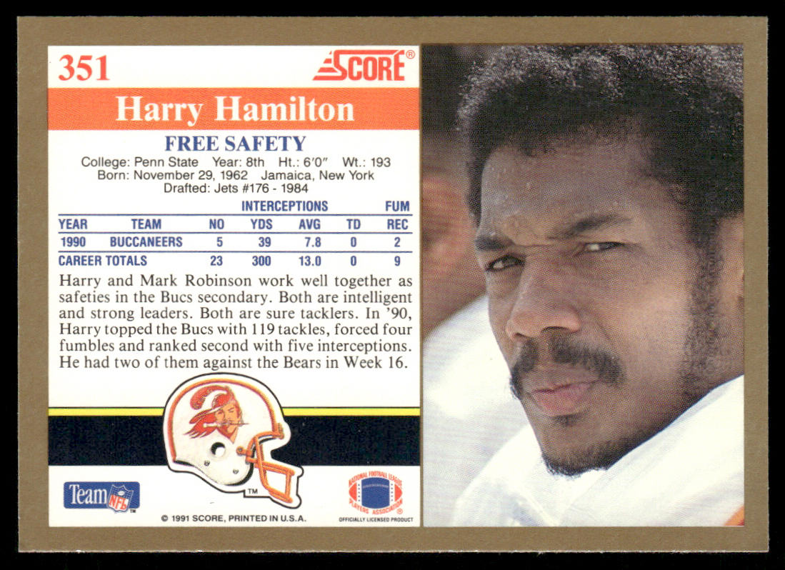Harry Hamilton 1991 Score #351 Tampa Bay Buccaneers