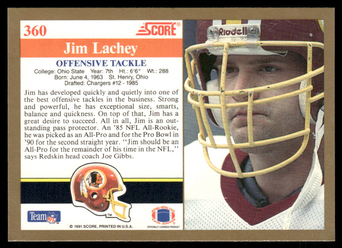 Jim Lachey 1991 Score #360 Washington Redskins