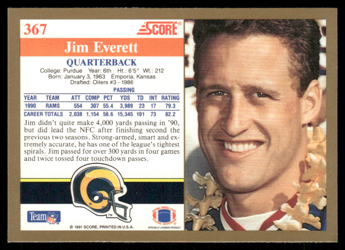 Jim Everett 1991 Score #367 Los Angeles Rams