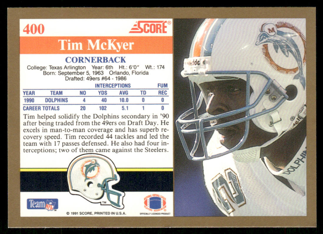 Tim McKyer 1991 Score #400 Miami Dolphins