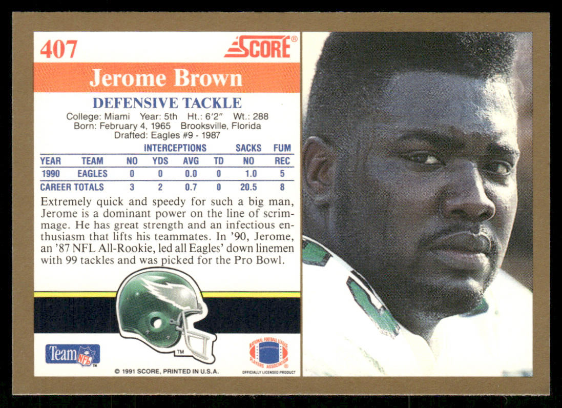 Jerome Brown 1991 Score #407 Philadelphia Eagles