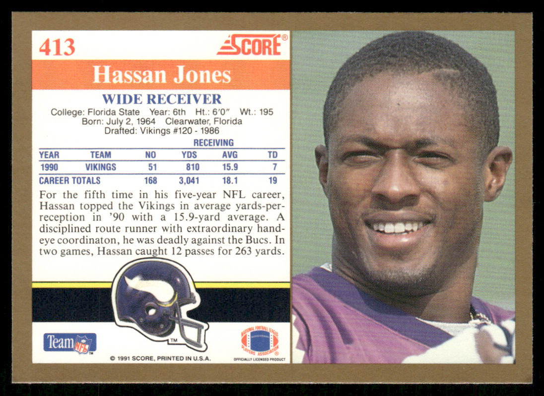 Hassan Jones 1991 Score #413 Minnesota Vikings