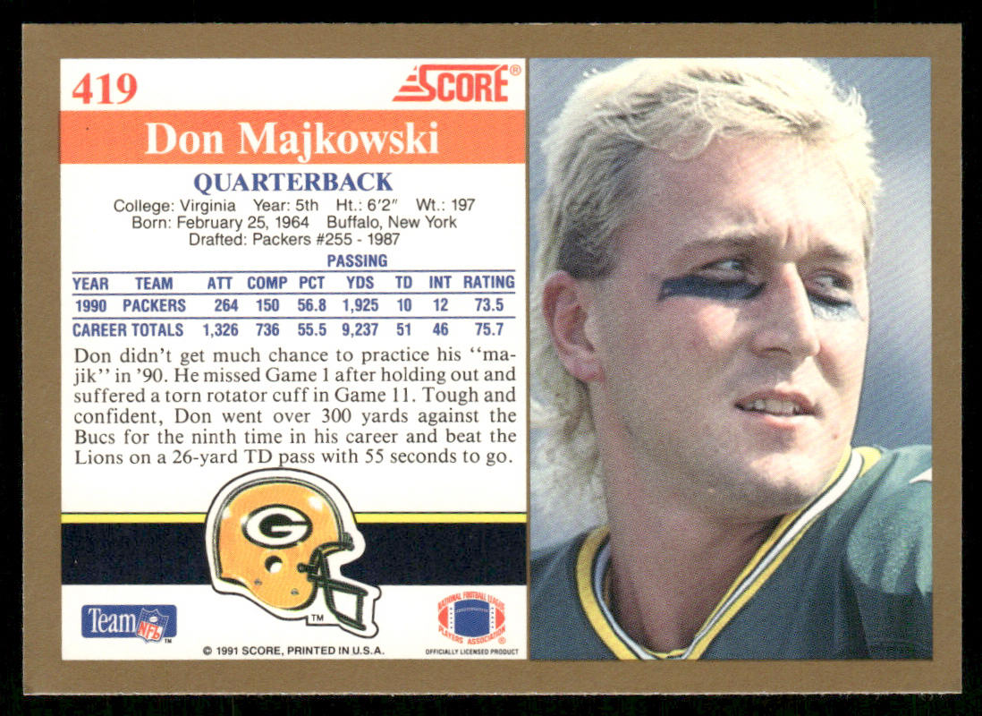 Don Majkowski 1991 Score #419 Green Bay Packers