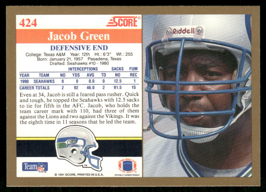 Jacob Green 1991 Score #424 Seattle Seahawks