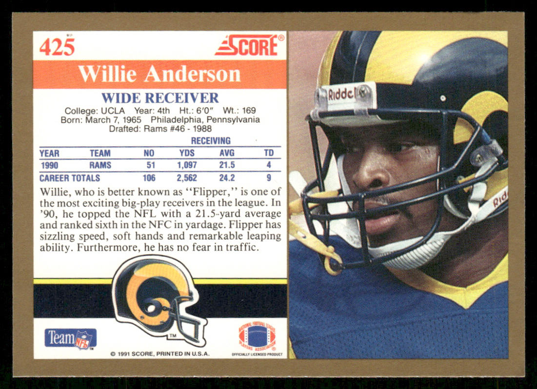 Willie Anderson 1991 Score #425 Los Angeles Rams