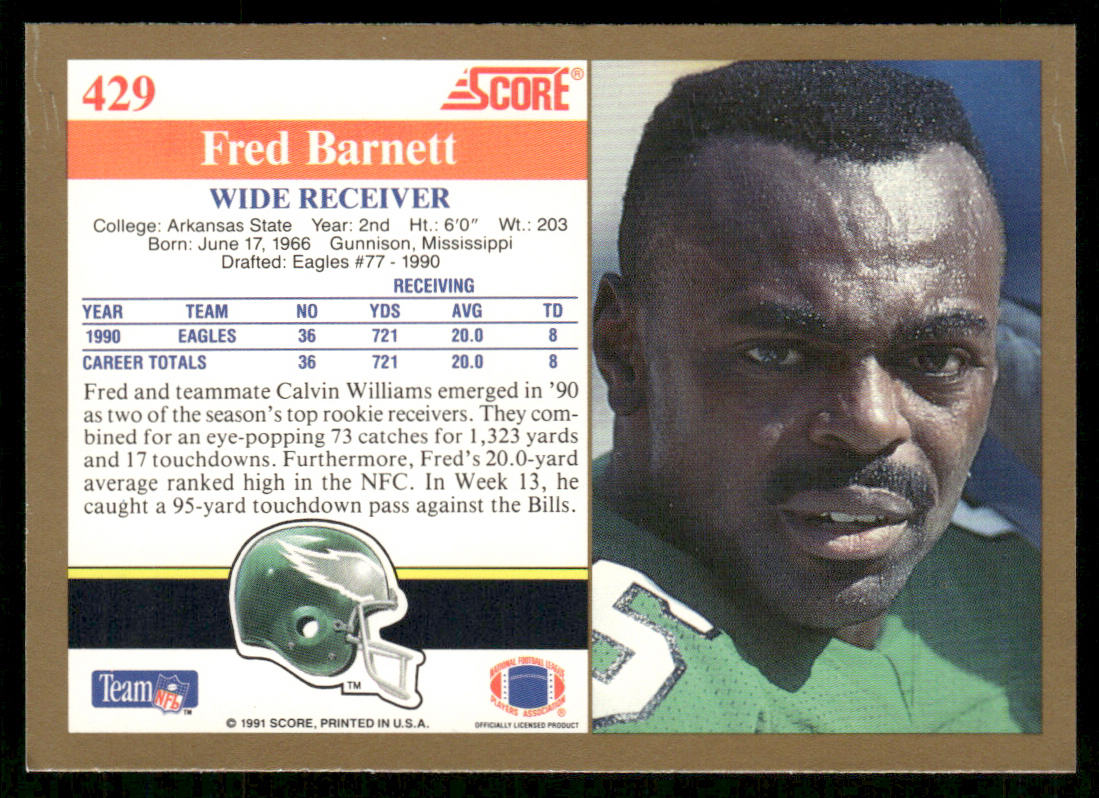 Fred Barnett 1991 Score #429 Philadelphia Eagles