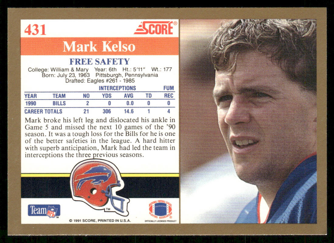 Mark Kelso 1991 Score #431 Buffalo Bills
