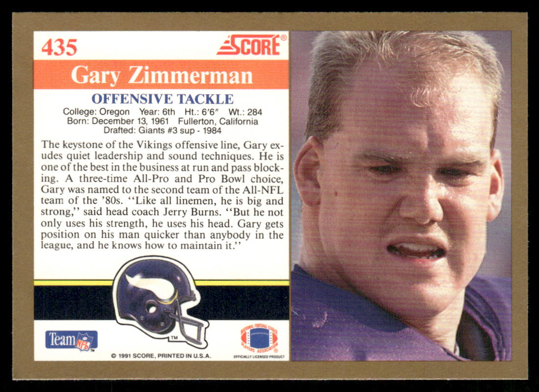 Gary Zimmerman 1991 Score #435 Minnesota Vikings