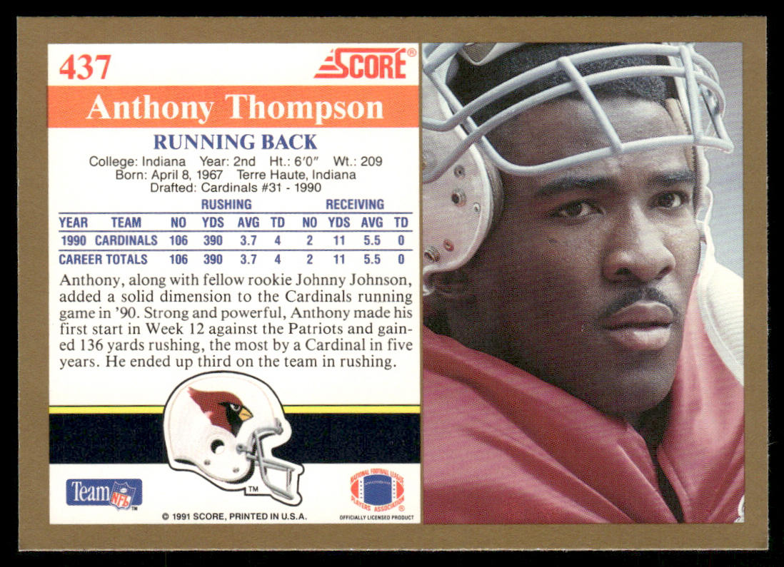Anthony Thompson 1991 Score #437 Phoenix Cardinals
