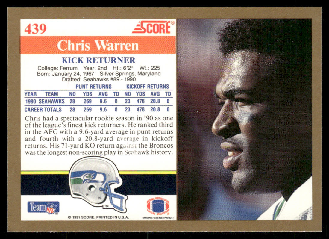 Chris Warren 1991 Score #439 Seattle Seahawks