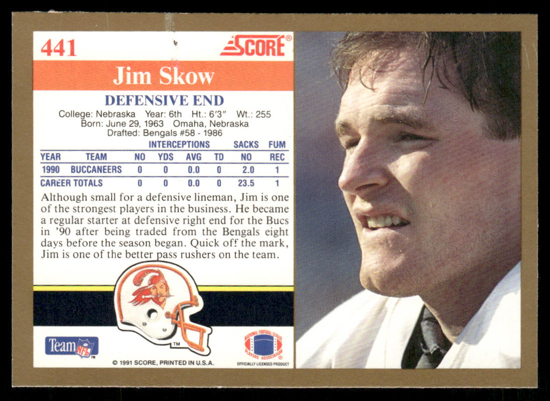 Jim Skow 1991 Score #441 Tampa Bay Buccaneers