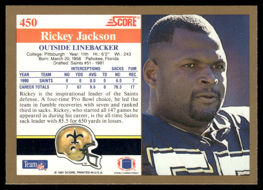 Rickey Jackson 1991 Score #450 New Orleans Saints
