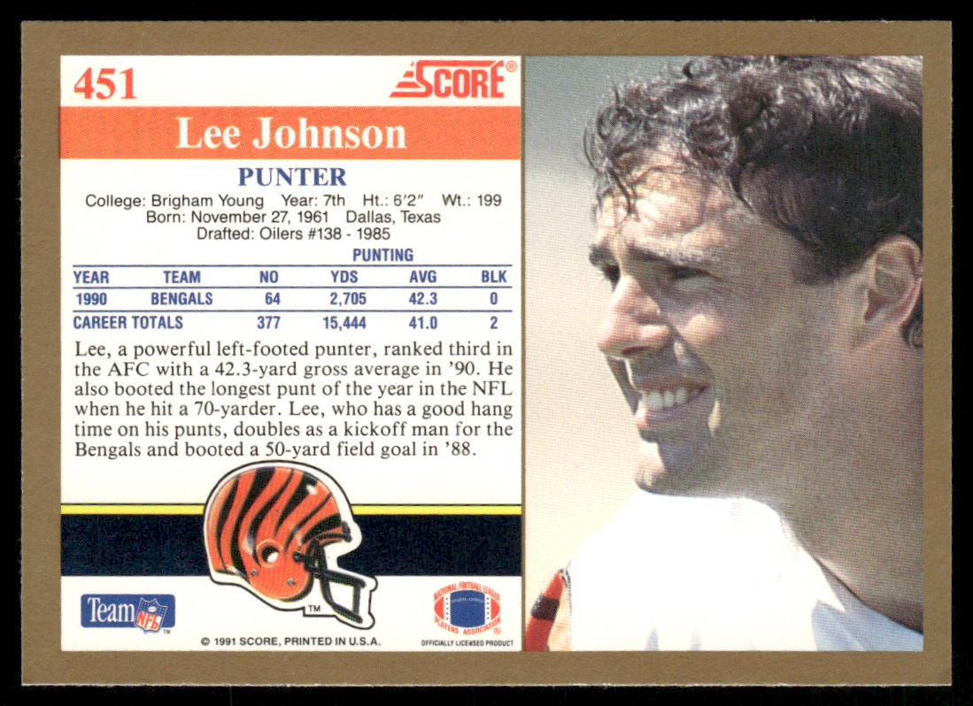 Lee Johnson 1991 Score #451 Cincinnati Bengals