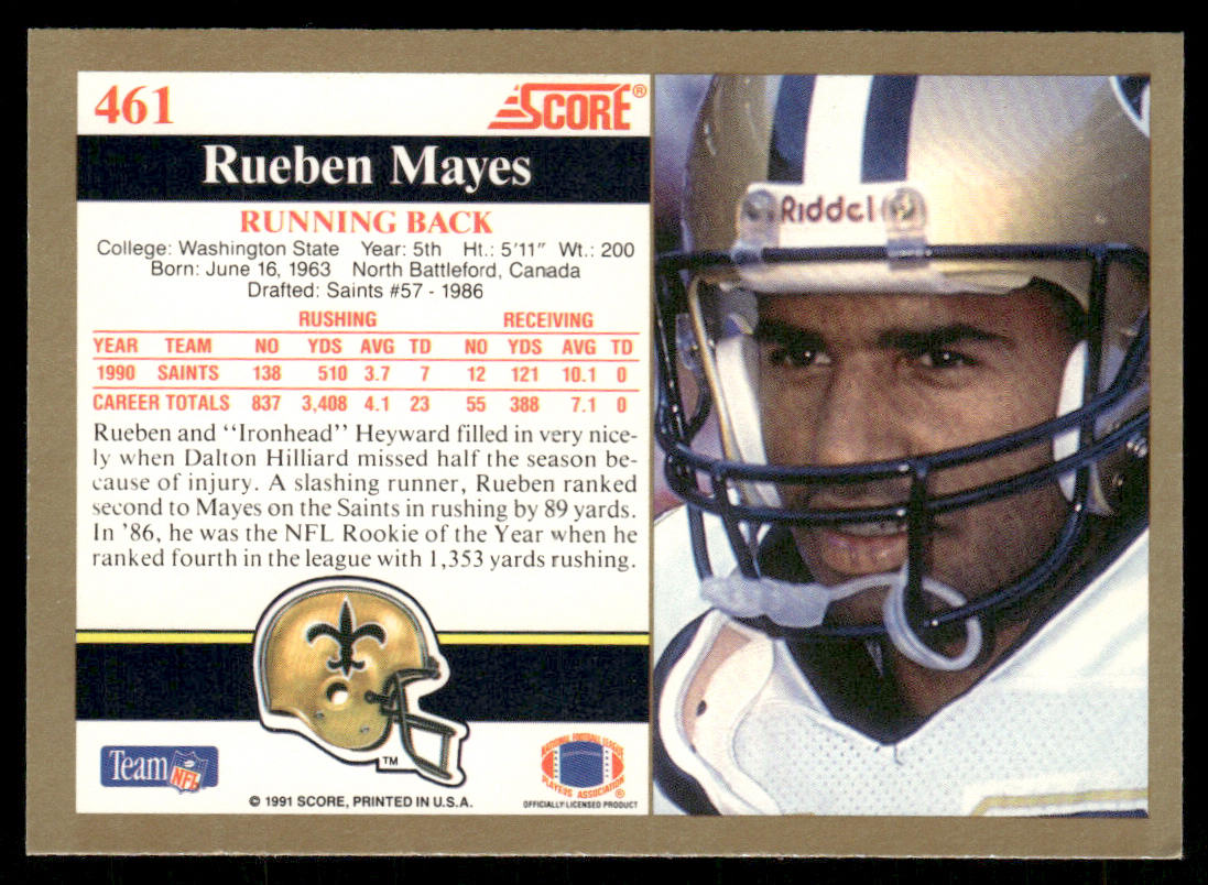 Rueben Mayes 1991 Score #461 New Orleans Saints