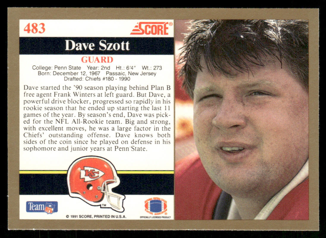Dave Szott 1991 Score #483 Kansas City Chiefs