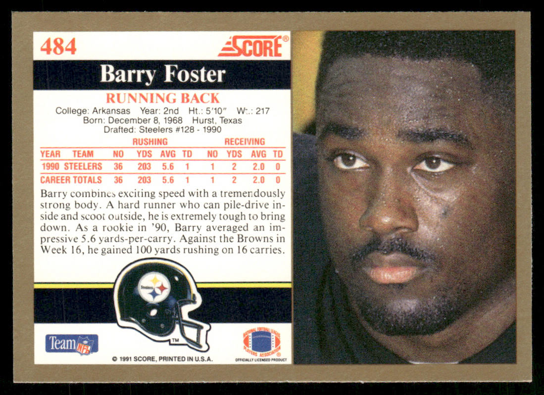 Barry Foster 1991 Score #484 Pittsburgh Steelers