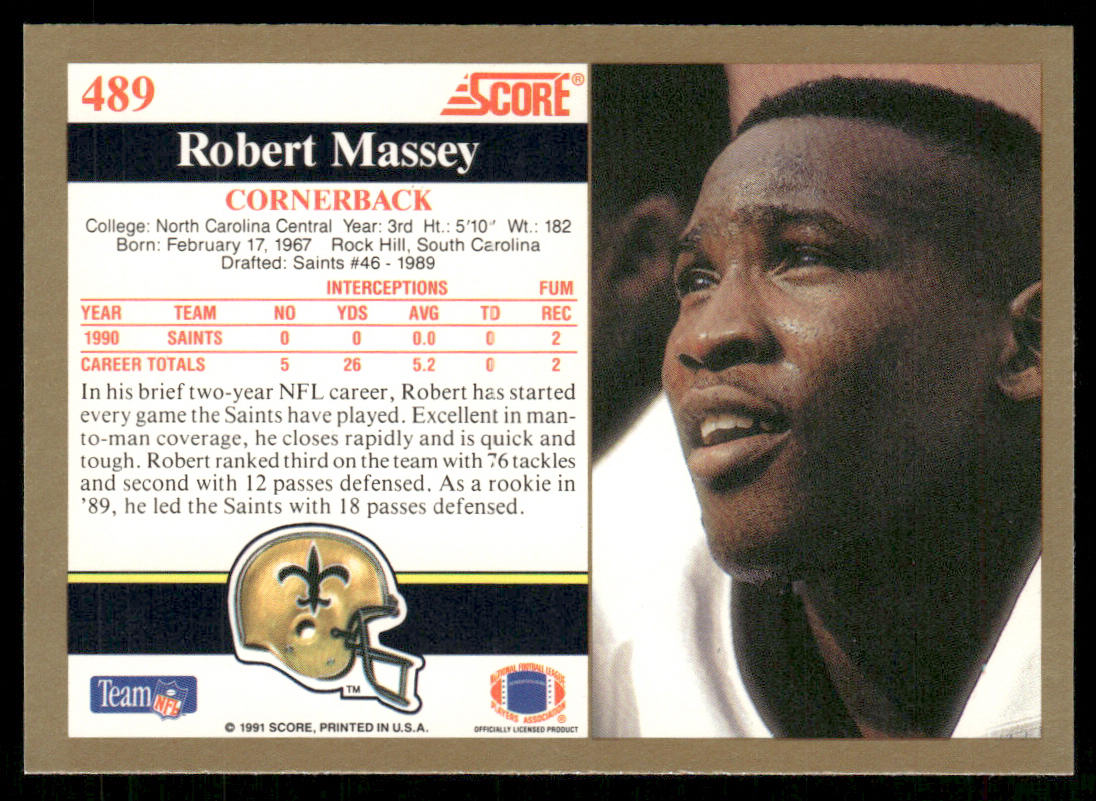 Robert Massey 1991 Score #489 New Orleans Saints