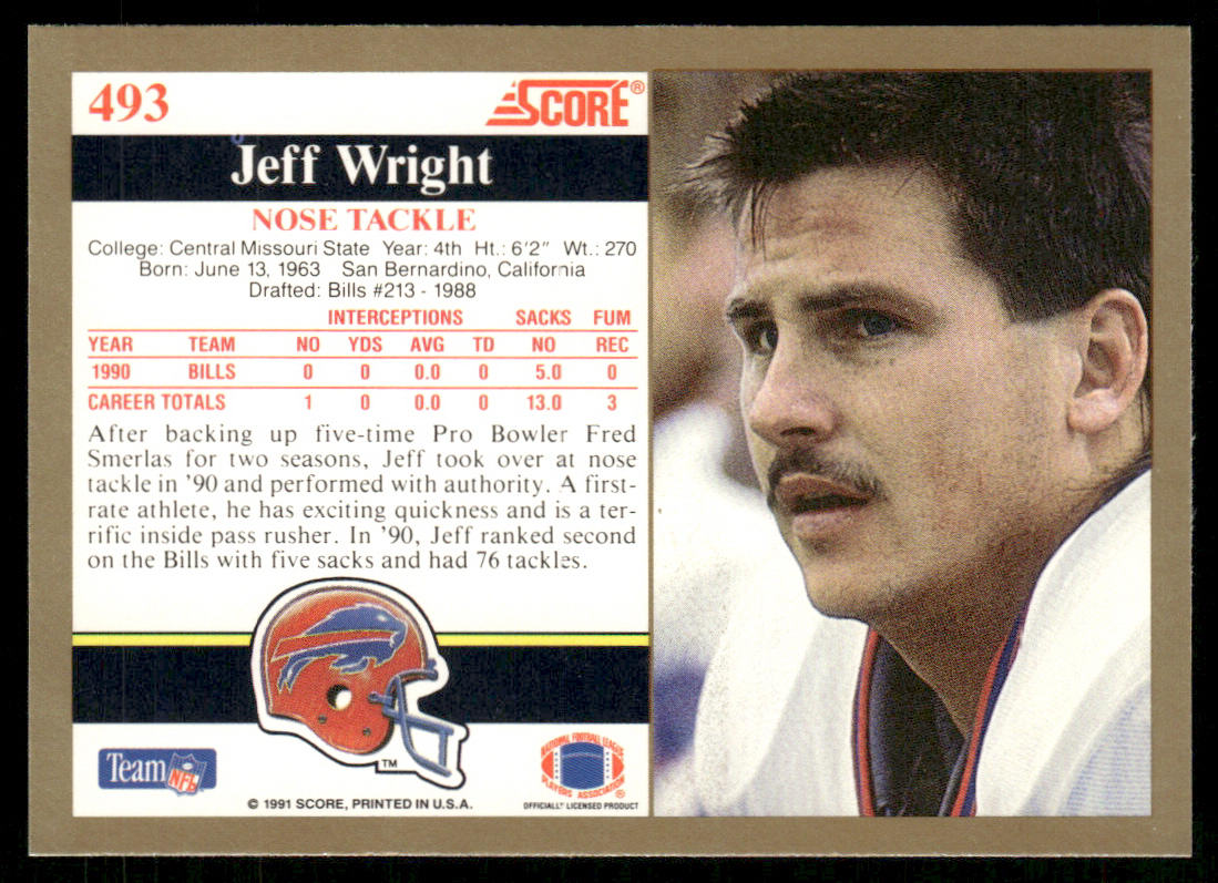 Jeff Wright 1991 Score #493 RC Buffalo Bills