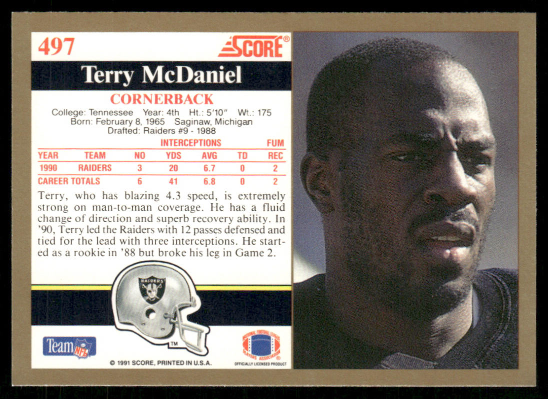 Terry McDaniel 1991 Score #497 Los Angeles Raiders