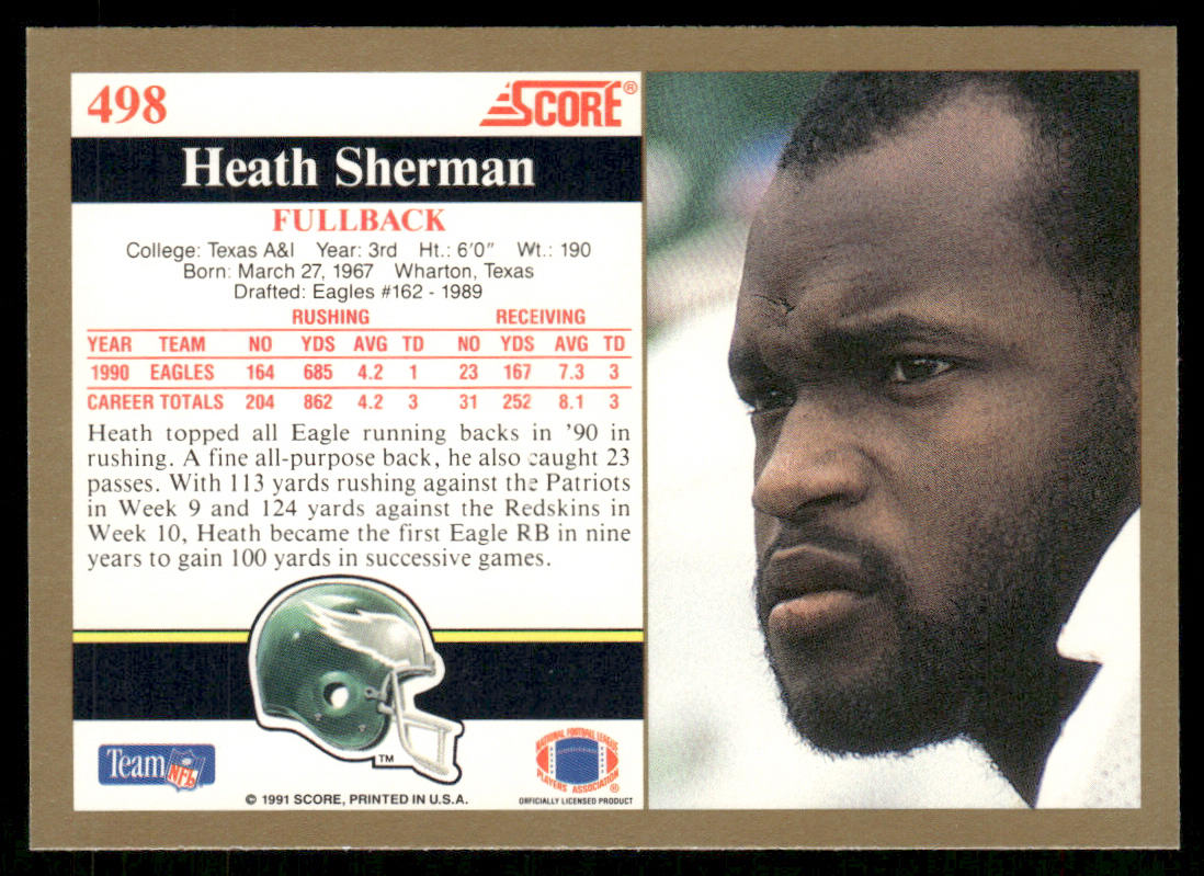 Heath Sherman 1991 Score #498 Philadelphia Eagles