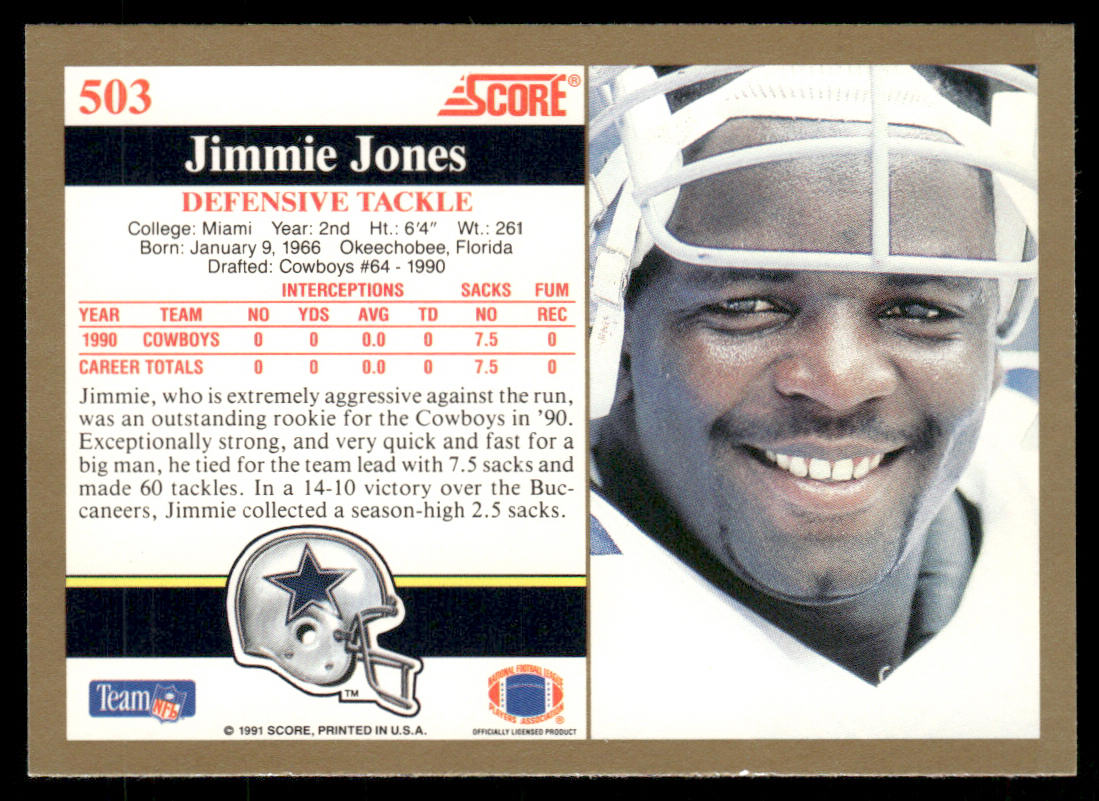 Jimmie Jones 1991 Score #503 Dallas Cowboys