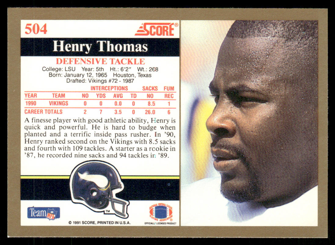 Henry Thomas 1991 Score #504 Minnesota Vikings