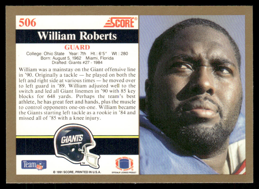 William Roberts 1991 Score #506 New York Giants
