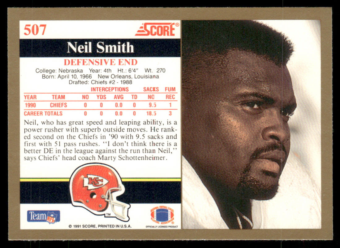 Neil Smith 1991 Score #507 Kansas City Chiefs