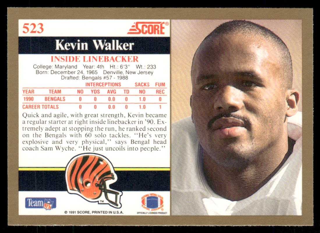 Kevin Walker 1991 Score #523 RC Cincinnati Bengals