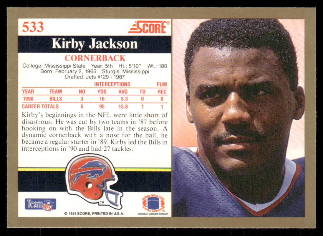 Kirby Jackson 1991 Score #533 RC Buffalo Bills