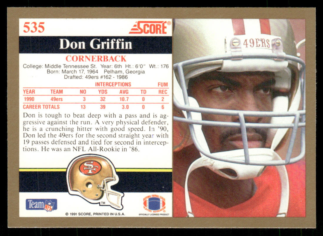 Don Griffin 1991 Score #535 San Francisco 49ers