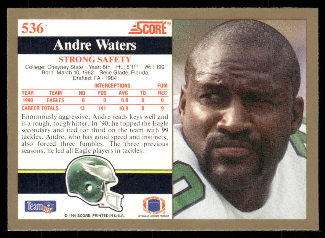 Andre Waters 1991 Score #536 Philadelphia Eagles