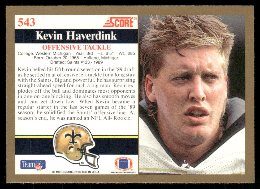 Kevin Haverdink 1991 Score #543 New Orleans Saints