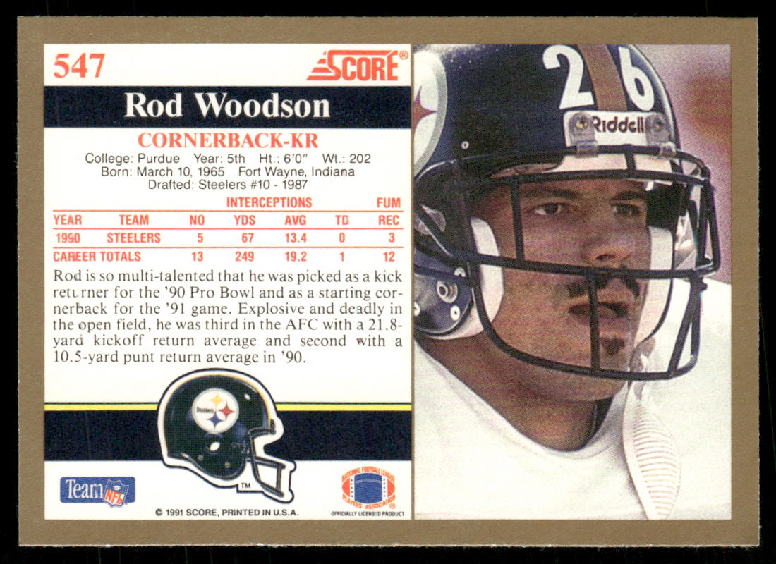 Rod Woodson 1991 Score #547 Pittsburgh Steelers